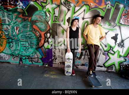 Kids With Skateboarder Hoodies Hoody Skateboard Centre  South Bank London UK Europe Stock Photo