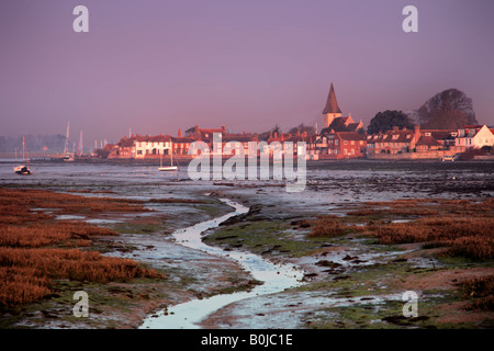 Soft summer Dawn over the boats in Bosham Harbour West Sussex England Britain UK Stock Photo