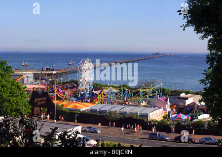 SOUTHEND-ON-SEA, ESSEX, UK - MAY 11, 2008:  View of Southend Pier and Adventure Island Fun Park Stock Photo