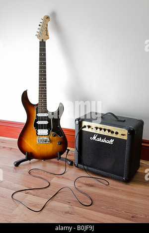 Yamaha Pacifica electric guitar and Marshall amplifier Stock Photo
