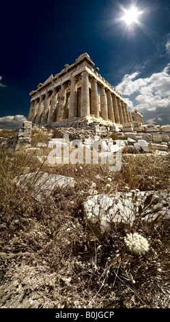 Wide Angle View of The Parthenon On The Acropolis, Athens, Greece Stock Photo