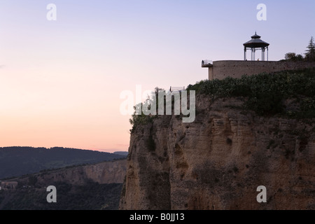 Ronda, Andalusia, Spain. Mirador at Blas Infante Promenade overlooking El Tajo gorge. Sunset