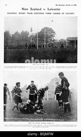 Leicester v New Zealand 1905 photo of a match action in the Original All Blacks victory in their rugby tour of Britain Stock Photo