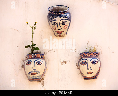 Flower pots on wall,Portugal,Europe Stock Photo