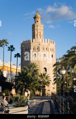 Seville, Andalusia, Spain.  Torre de Oro, on the banks of the Rio Guadalquivir Stock Photo