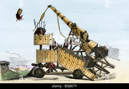 Siege machine, used in ancient and medieval warfare. Hand-colored ...