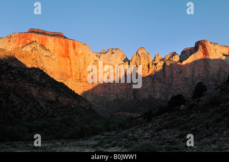 Zion National Park near Springdale Utah - view of the Towers of the Virgin at Sunrise Stock Photo