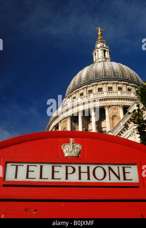 St Paul's Cathedral and red London telephone box, London UK Stock Photo