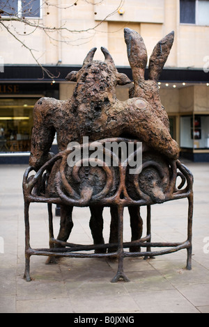 The Minotaur and the Hare is a bronze sculpture created by Sophie Ryder in 1995. It can be found on The Promenade in Cheltenham Stock Photo