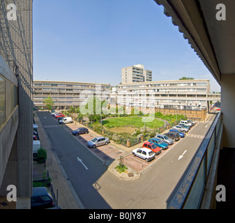 A 2 picture stitch panoramic on the infamous Ferrier estate in Kidbrooke, London. Stock Photo