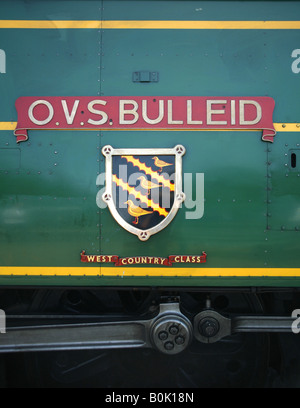 The name plate on the side of a steam locomotive. Stock Photo