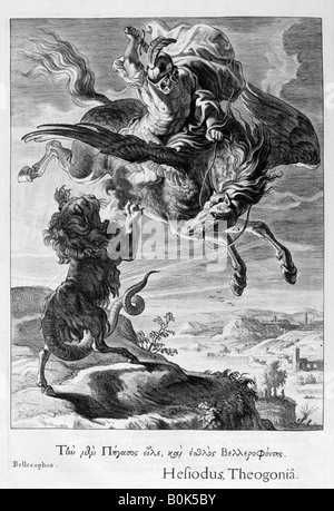 Bellerophon fights the Chimera, 1655. Artist: Michel de Marolles Stock Photo