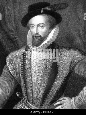 Sir Walter Raleigh, English writer, poet, courtier, adventurer and explorer, (1821).Artist: J Fitler Stock Photo