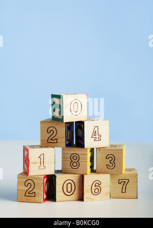 Stack of Wooden Numeral Blocks Stock Photo