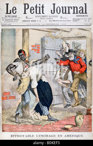 The Lynching in a prison of a black man and the assassination of a white woman tied to him, 1902. Artist: Unknown Stock Photo