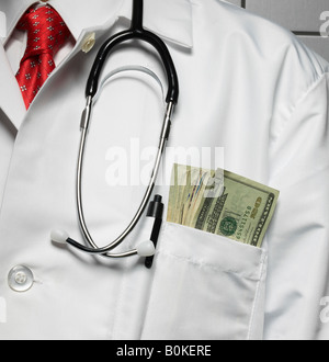 Doctor with Money in Pocket Stock Photo