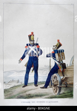 Uniform of artillerymen, France, 1823. Artist: Charles Etienne Pierre Motte Stock Photo