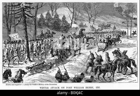Winter Attack on Fort William Henry, New York State, 1757, (c1877). Artist: Unknown