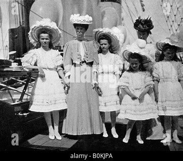 The mother, sister and children of Tsar Nicholas II (1868-1918) of Russia, 1908.Artist: Queen Alexandra Stock Photo