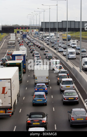 Traffic congestion in both directions on M25 motorway London United Kingdom Stock Photo