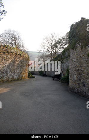 Brick Walled Walkway from top of Lynmouth Cliff Railway to Lynton Town Centre, Devon Stock Photo