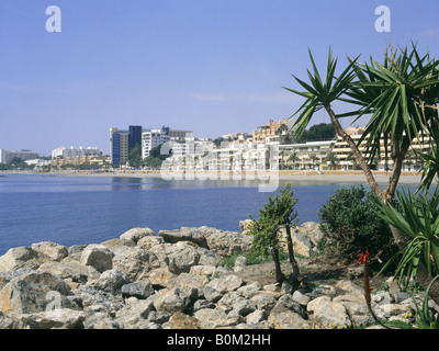 Costa Almeria. Coastal resort town. View from the port gardens of waterfront buildings. Beach. Sea. Stock Photo