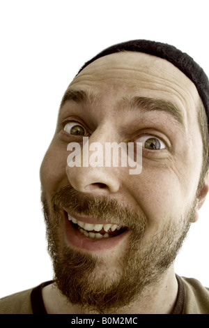 Crazy silly joking guy making funny face expression Stock Photo