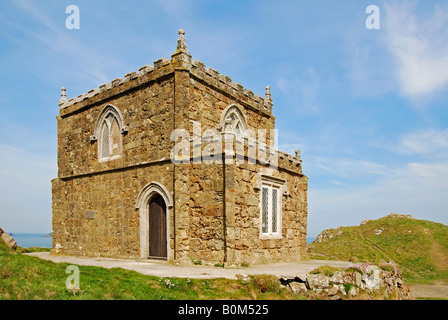 doyden castle on the sea cliffs overlooking port quin,cornwall,england Stock Photo