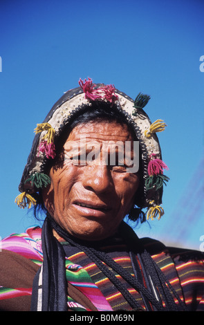 Quechua man from Tarabuco in traditional dress, near Sucre, Chuquisaca Department, Bolivia Stock Photo
