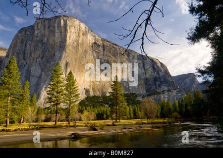 El Capitan on a Spring morning above the Merced River Yosemite Valley Yosemite National Park California Stock Photo