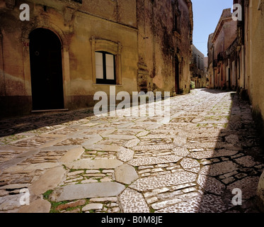 Cobbled streets of Erice Sicily Italy Eu. Stock Photo