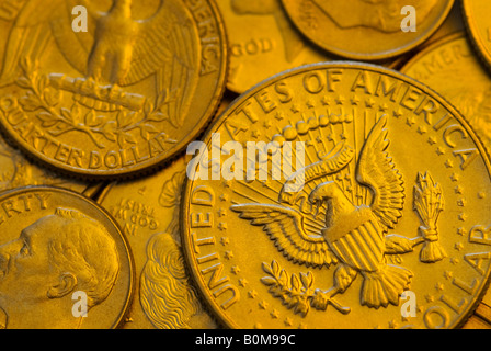 US QUARTER DOLLAR COINS BACKGROUND Stock Photo