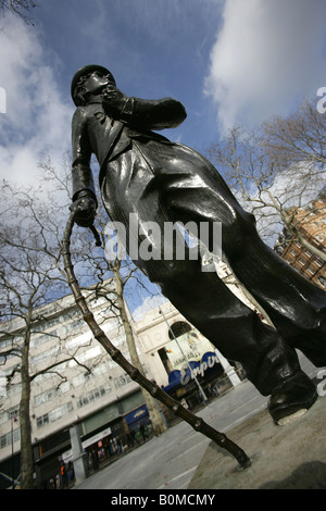 City of London, England. The John Doubleday sculpted Charlie Chaplin, Sir Charles Spencer Chaplin, located at Leicester Square. Stock Photo