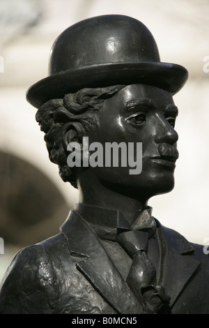 City of London, England. The John Doubleday sculpted Charlie Chaplin, Sir Charles Spencer Chaplin, located at Leicester Square. Stock Photo