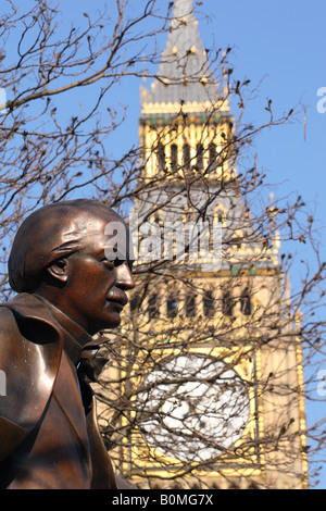 David Lloyd George statue of former Prime Minister in Parliament Square London was unveiled in 2007 by sculptor Glynn Williams Stock Photo
