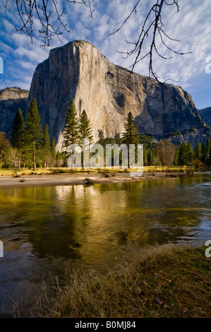 El Capitan on a Spring morning above the Merced River Yosemite Valley Yosemite National Park California Stock Photo