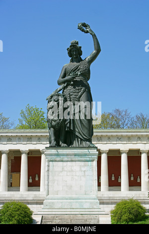 Bavaria mit Ruhmeshalle in Muenchen, Germany, Munich, Bavaria statue and hall of fame Stock Photo