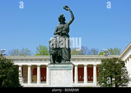 Bavaria mit Ruhmeshalle in Muenchen, Germany, Munich, Bavaria statue and hall of fame Stock Photo