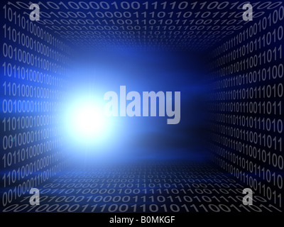 Futuristic technology related background with binary code tunnel Stock Photo