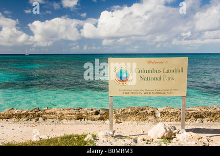 The Columbus Landfall National Park sign in Cockburn Town Grand Turk Turks and Caicos Islands British Overseas Territories Stock Photo