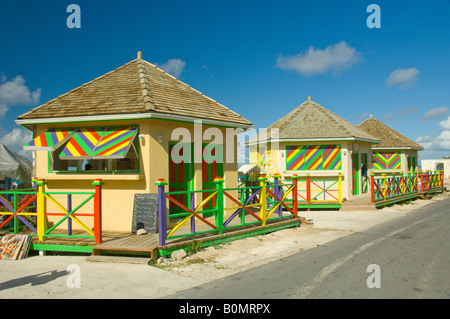 Colorful kiosks for selling souvenirs to tourists in Cockburn Town Grand Turk Turks and Caicos Islands Stock Photo