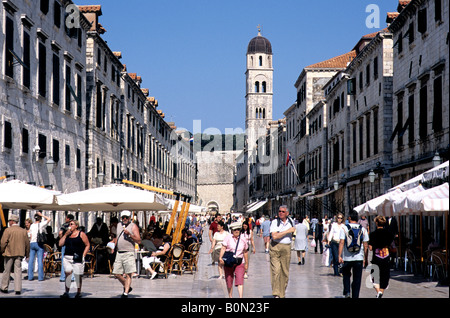 Placa, Dubrovnik's attractive pedestrian promenade, busy with locals and tourists alike. Stock Photo