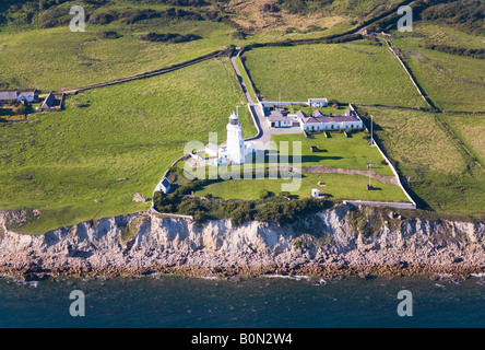 Aerial view. St Catherine's Point lighthouse on the south coast of the Isle of Wight. UK.  Evening sun. Stock Photo