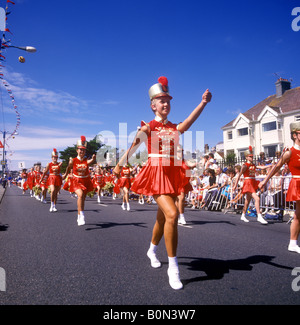 Jersey - Majorettes taking part in the Battle of Flowers Fesitval Stock Photo