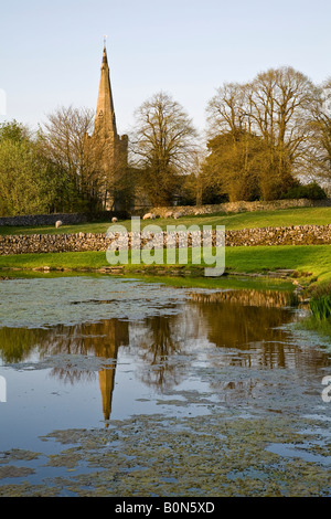 Monyash mere and church Derbyshire England Stock Photo - Alamy