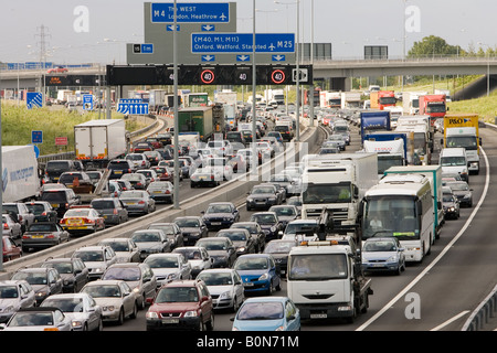 Traffic congestion at a standstill in both directions on M25 motorway London United Kingdom Stock Photo