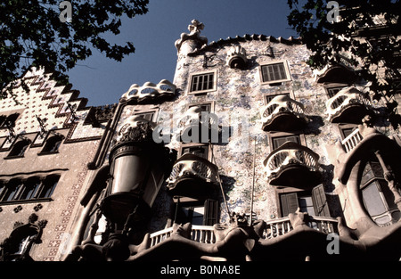 Houses designed by Antoni Gaudi in Paseo de Gracia Barcelona Spain Stock Photo