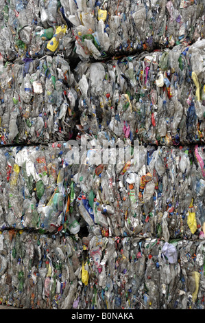 Mixed Plastic recycling at Teignbridge district council recycling yard in Newton Abbot Devon Stock Photo