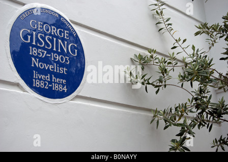greater london council blue plaque marking a former home of novelist george gissing, in oakley gardens, chelsea , london