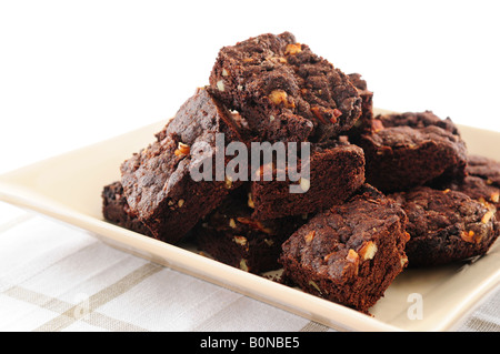 Homemade chocolate brownies served on a plate Stock Photo